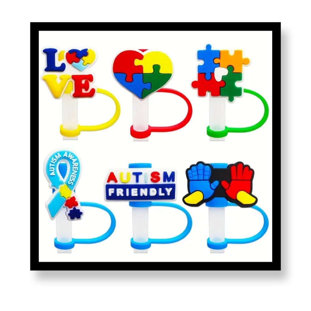 🇺🇸🇺🇸(New in Package) 6 Piece Colorful Puzzle Piece Straw Covers
